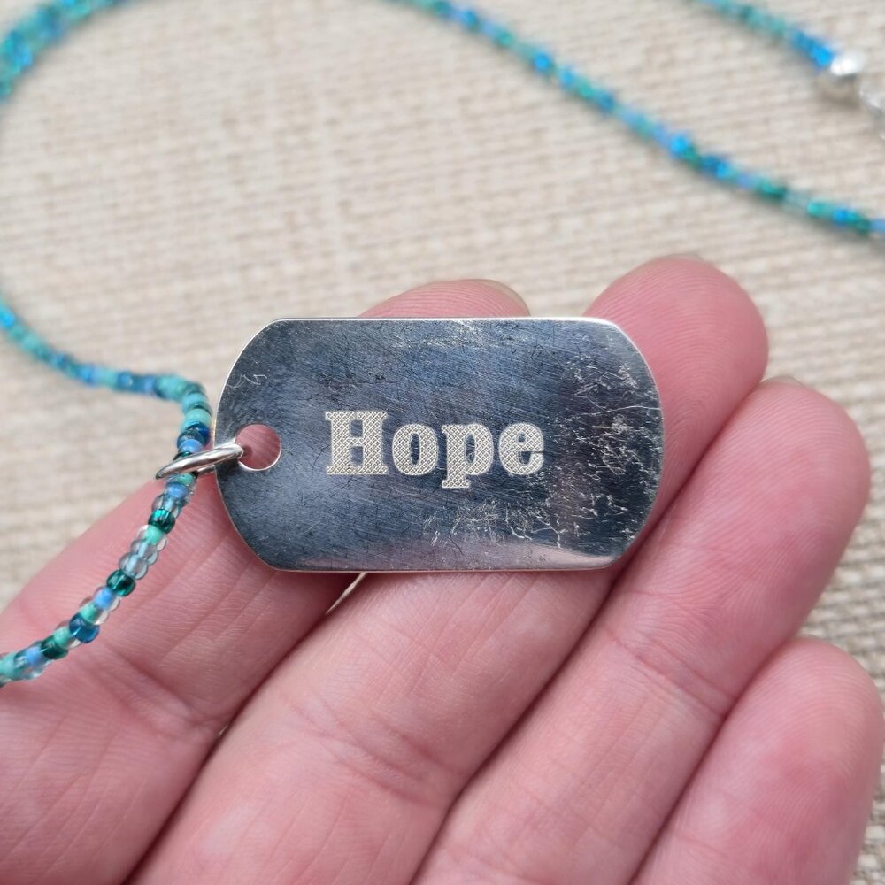 20 Inch Sterling Silver Blue Beaded Hope Pendant Necklace B930 - Picture 3 of 6